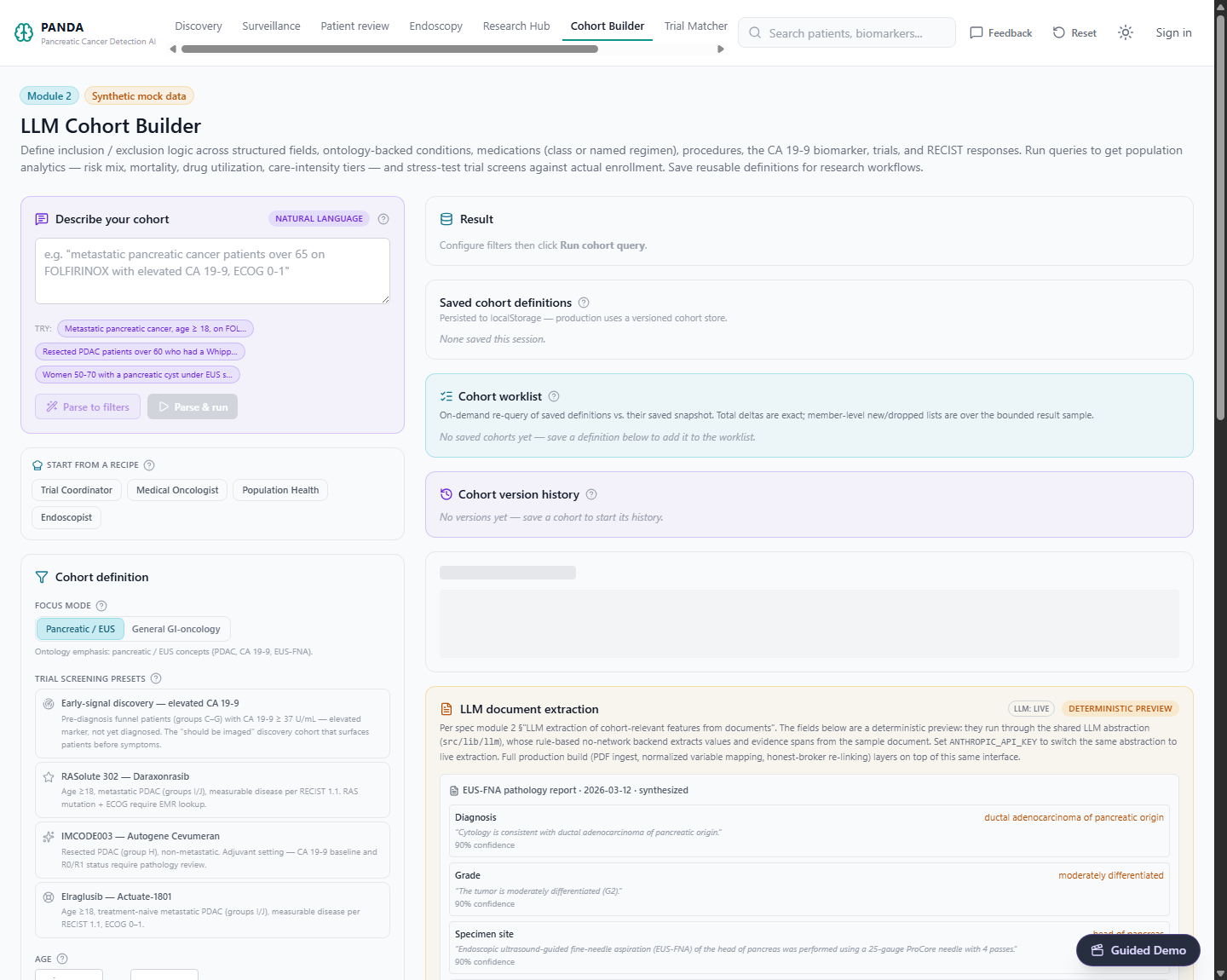 The LLM Cohort Builder screen